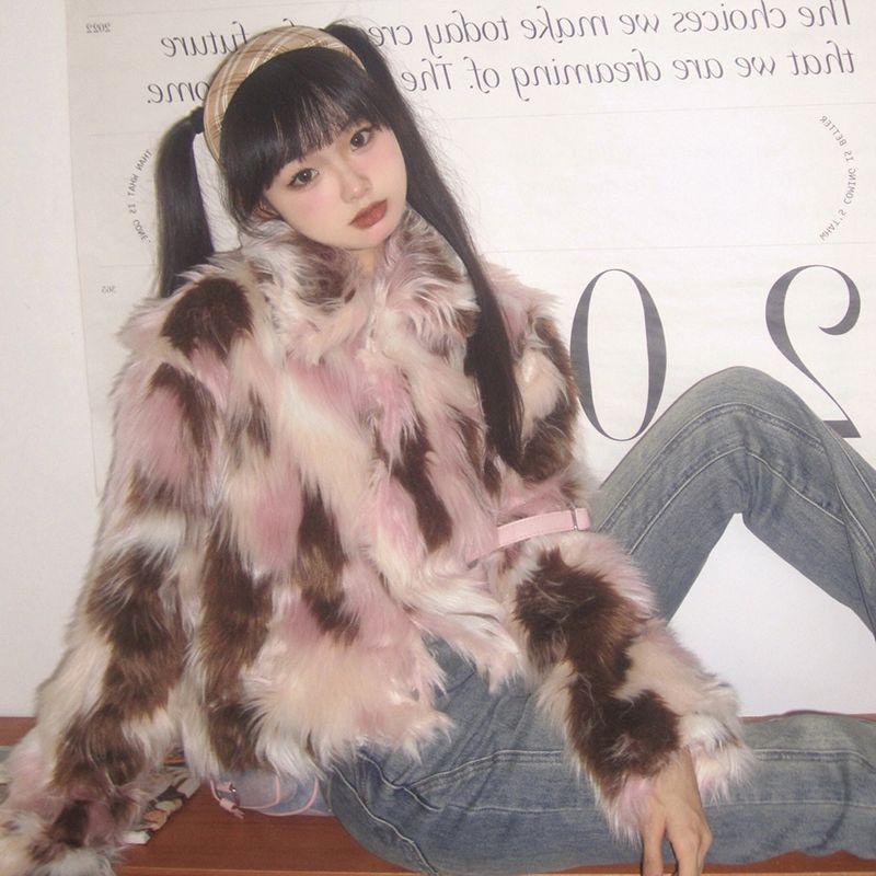 

Неоновый закат тай-дай Зимнее новое экологически чистое пальто из искусственного меха Женское утолщенное теплое шерстяное пальто M