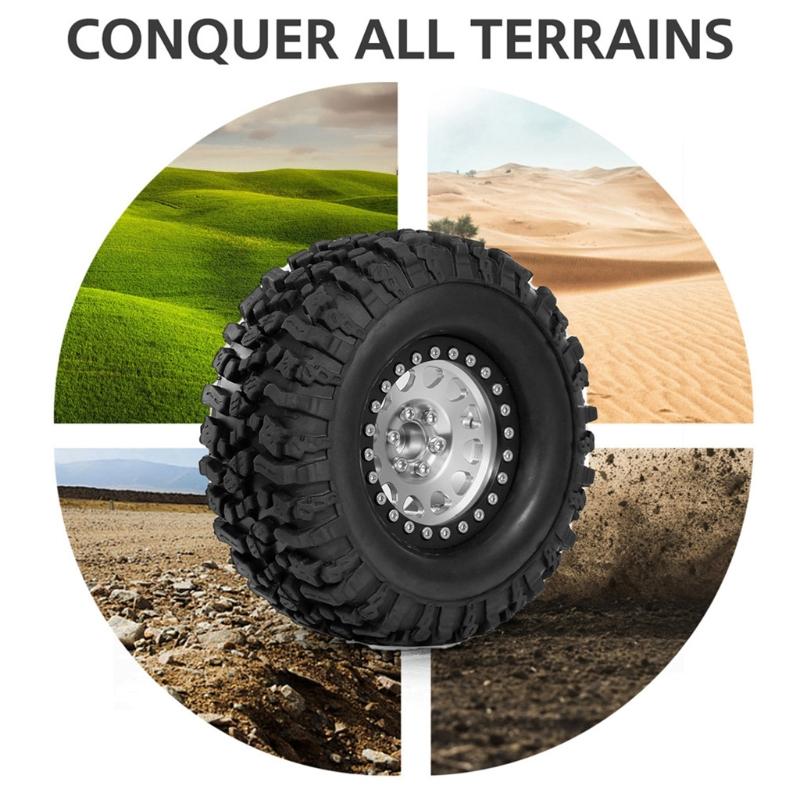 1Set/2PCS RC Crawler Wheel Rims Beadlock Rubber Wheel Tires Heavy Duty Bearing & Grip Spare Part for 1:10 TRX4 Model Car