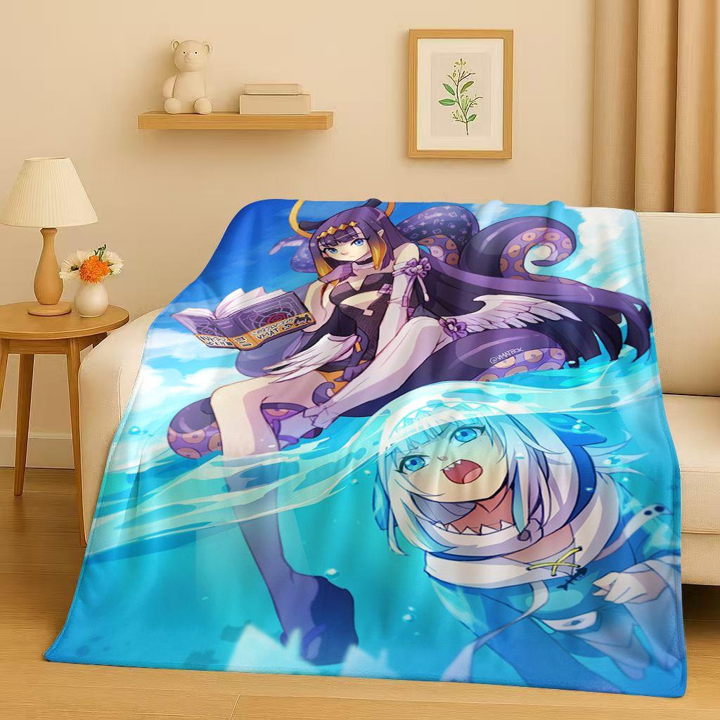Anime Gawr Gura Hololive Cartoon Cute Girl Flannel Blanket,Ultra Soft Warm Plush Throw for Home Bedroom Bed Sofa Cover Gift Kid