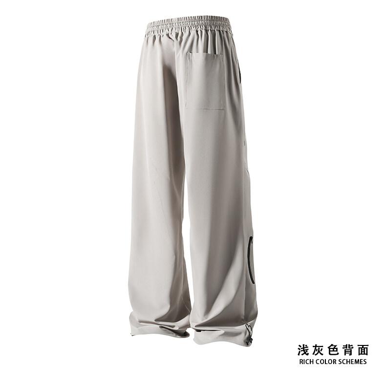 Summer Men's Ice silk Waterproof Pants Casual Zipper Can Tie Feet Solid Straight Elastic Waist Trousers Loose Daily Pants 5XL