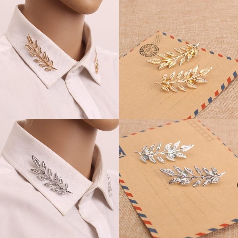 X6HE Fashion Double Tree Leaf Shirt Collar Pin Brooch Gold Silver Gifts for Family Members Girls Teens Women Girl/Boyfriend