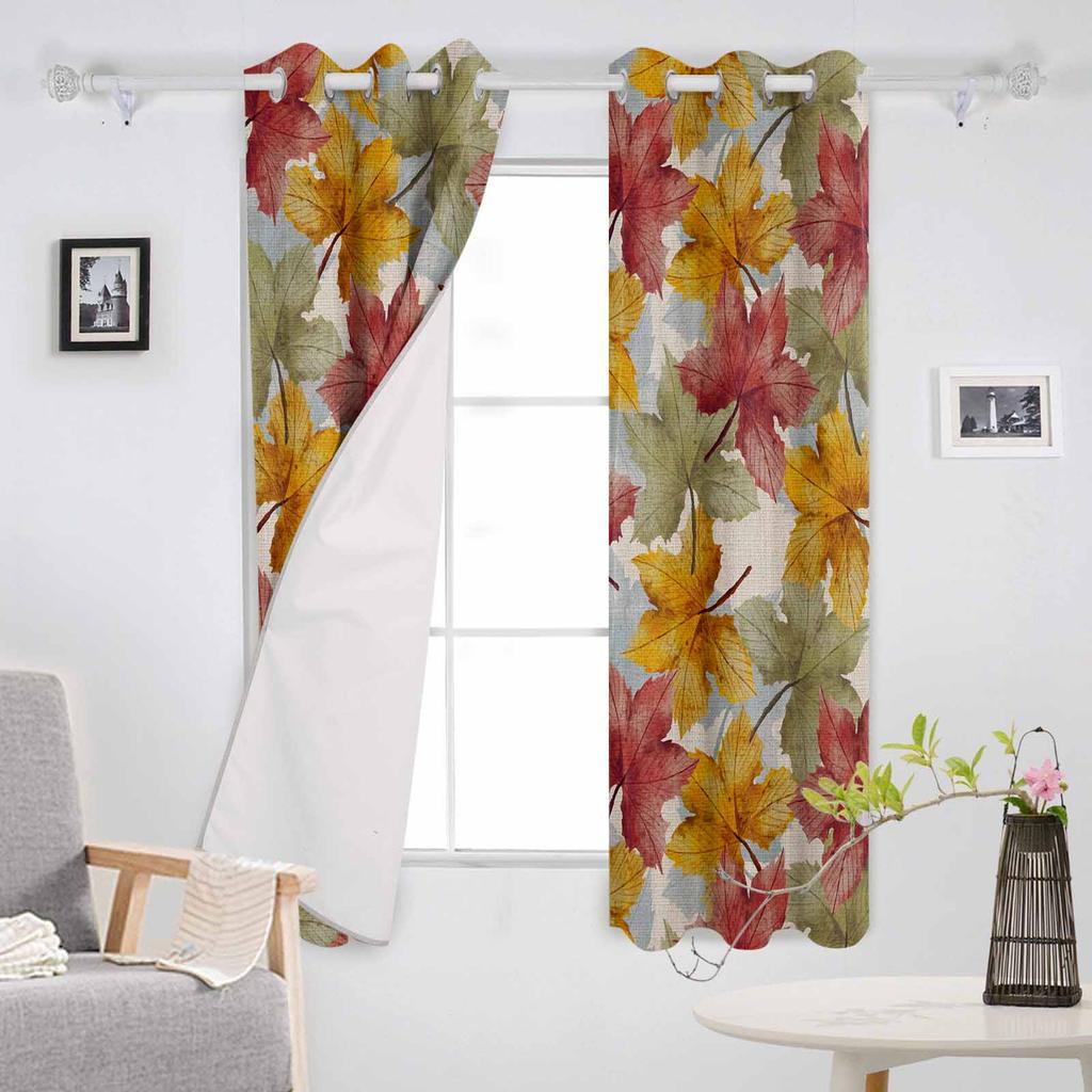 Autumn Plant Maple Leaf Countryside Blackout Curtains For Living Room Bedroom Window Treatment Blinds Drapes