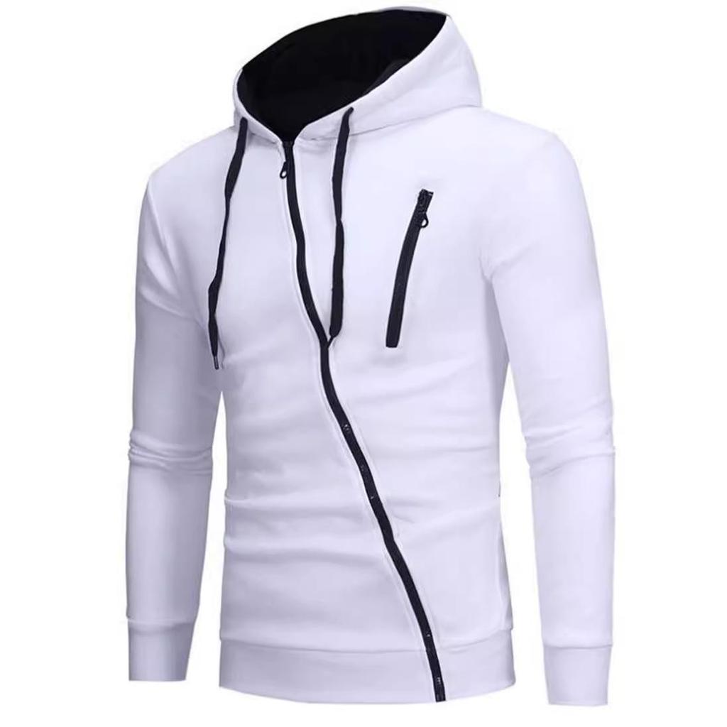 New Style Asymmetrical Zipper Slim-Fit Hooded Men's Sweatshirt Jacket W01