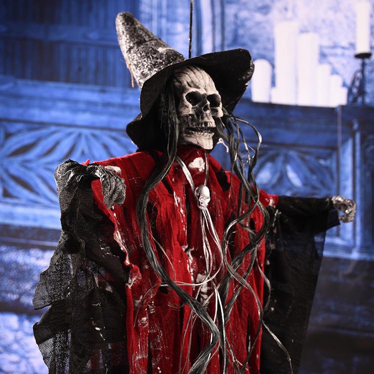 Halloween Horror Props, Haunted House Decorations Electric Toys Sound Emitting Voice Controlled Skeletons Small Hanging Ghosts