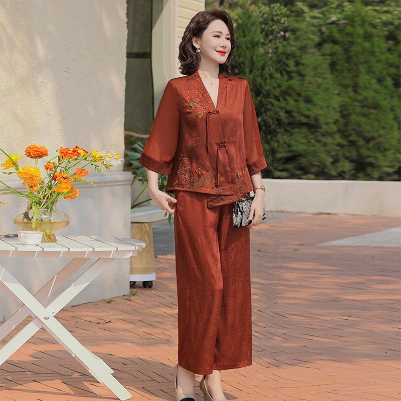

Versatile Women s Wide-Leg Xiangyun Mulberry Silk Pants - Elastic Waist, Straight-Leg, Jacquard Satin XL (90-115 jin) помаранчевий/червоний