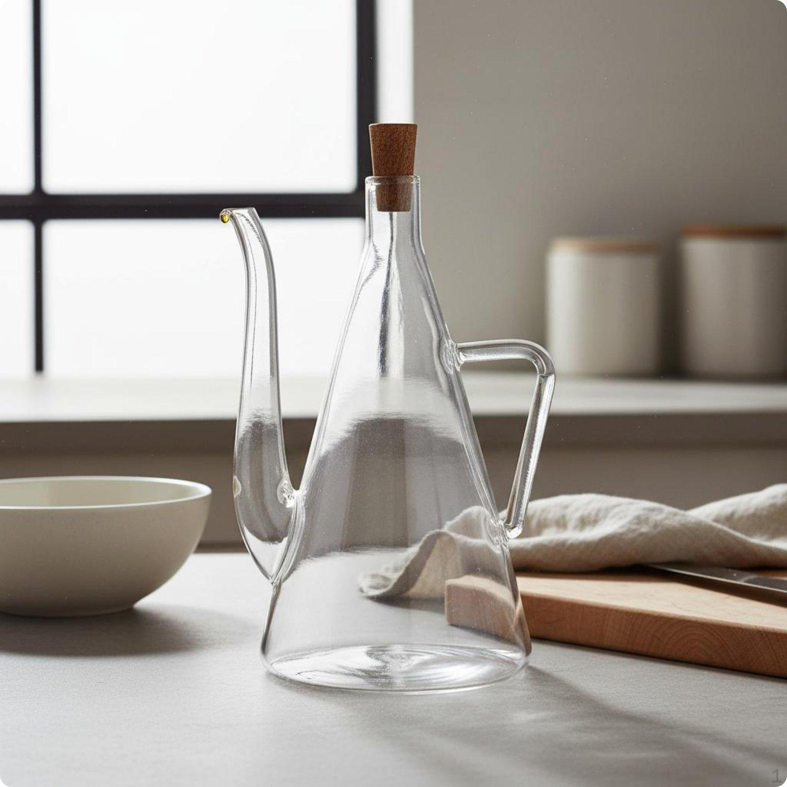 Borosilicate Glass Oil Jug Controlled Pour Condiment Cruet Dispenser