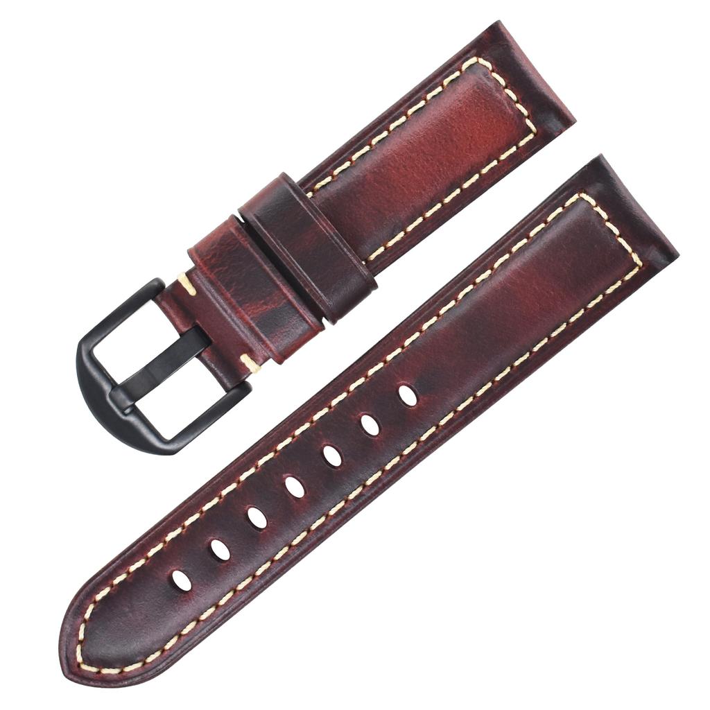 First Layer Genuine Cowhide Oil Wax Leather Business Watch Strap 18mm to 26mm Replacement for Cartier Watch Durable Wristband Accessory