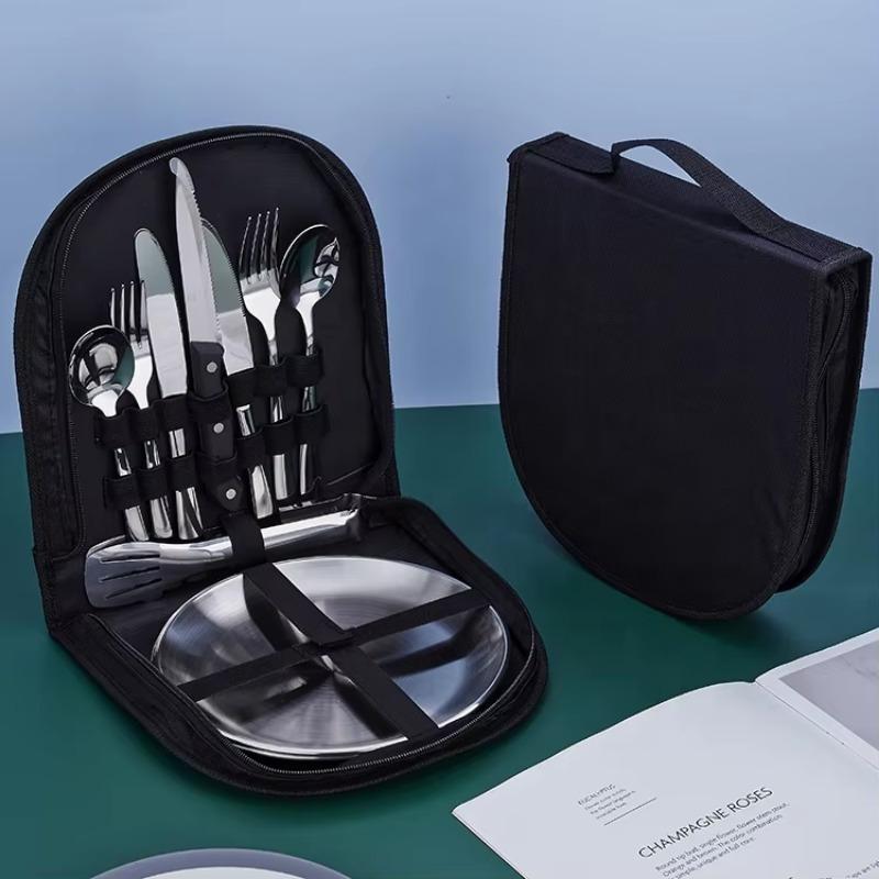 2 Person Utensil Picnic Set with Plate Spoon Knife Fork Outdoor Picnic Tableware Camping Dinnerware Set