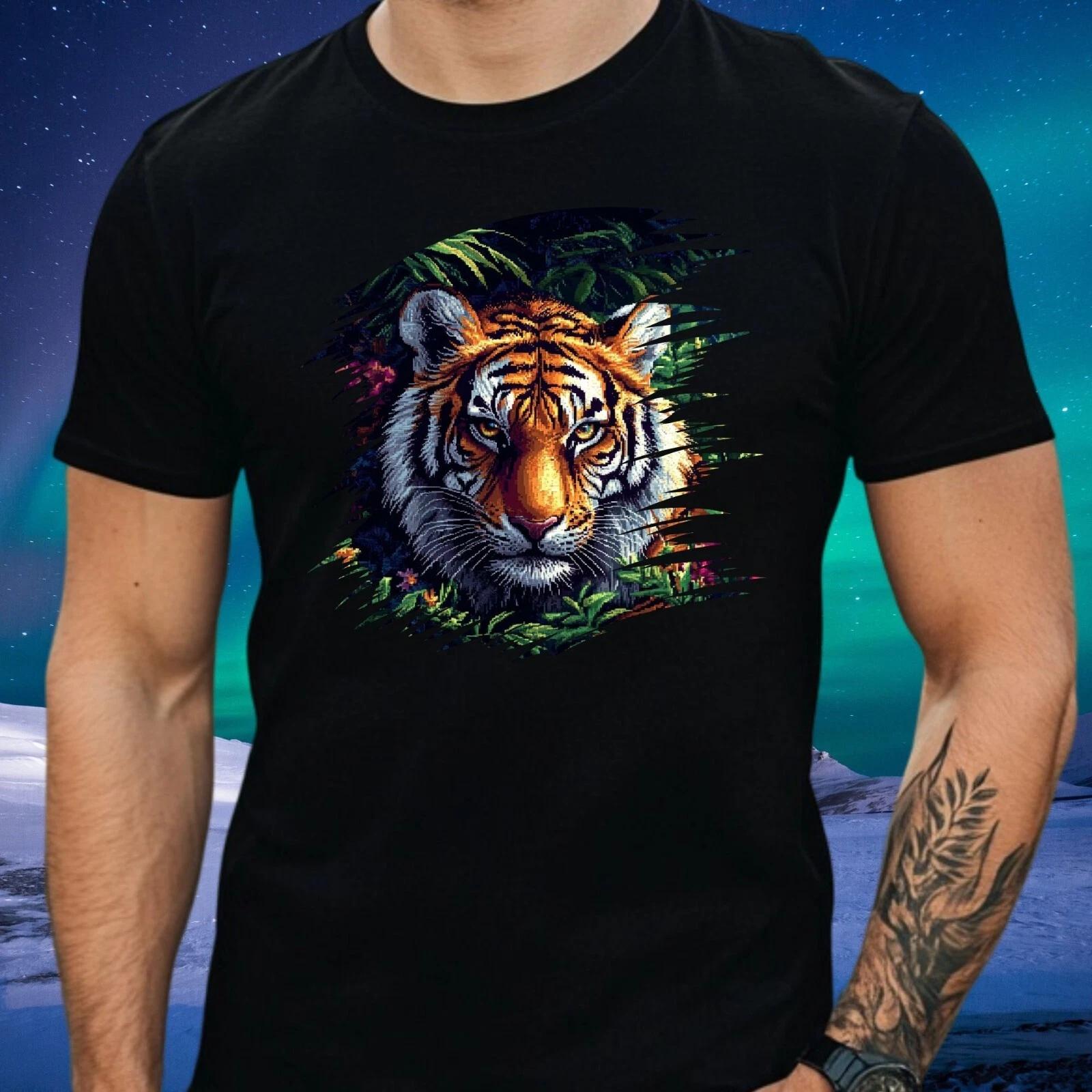 T-Shirt Herren Tiger Pixel Art Motiv Baumwolle Größe S bis 5XL S