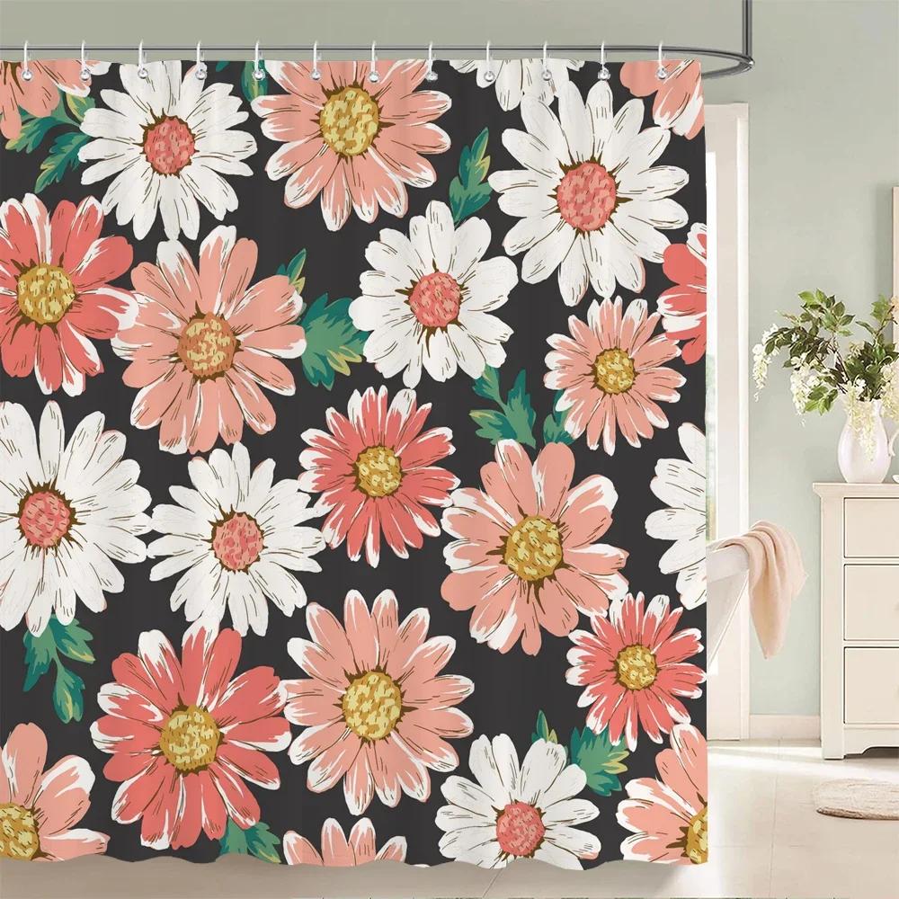

Beautiful Flowers Shower Curtain Butterfly Birds Printed Bathroom Curtains Polyester Fabric Home Decor Bathtub Screen with Hooks W90xH180cm