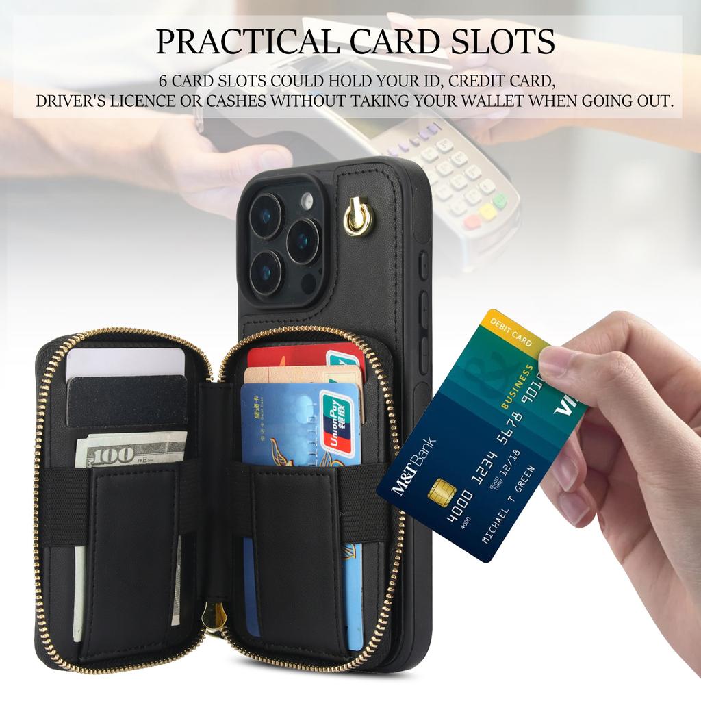 Quilted Zipper Wallet Phone Case For IPhone 15/14/13/12 - 7 Colors Leather Card Holder Cover