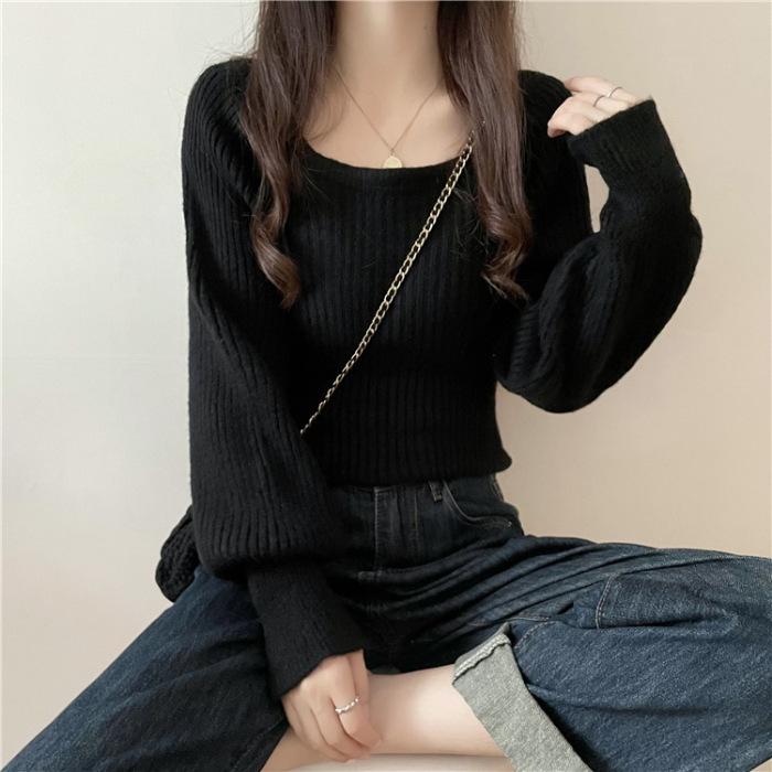 Herbst Winter Lockere Damenpullover Lässig Weich Lang Puffärmel Pullover Strickwaren Basic Pullover für Damen