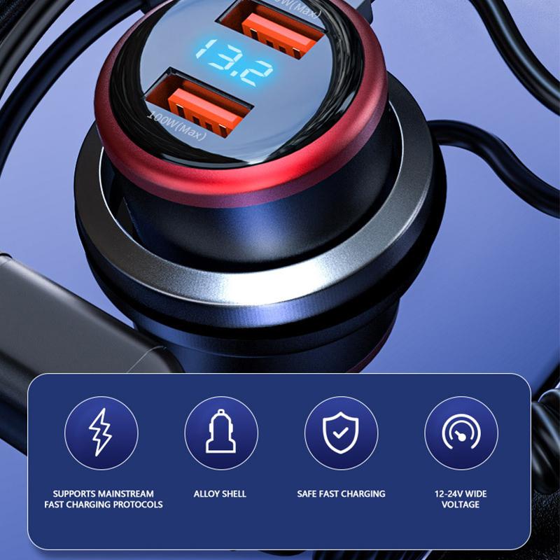 

3-In-1 330W Super Fast Car Charger Dual Port Car Charger with 3 Charging Cables Adapter for 12V-24V Car