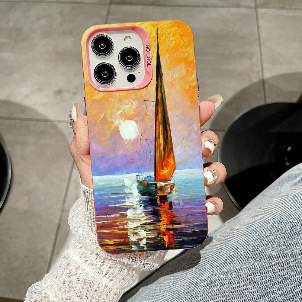 

Abstract Oil Painting Phone Case for iPhone 17 16 15 14 13 12 11 X XR XS Air Pro Max Plus Pink Colorful Silver Cover iPhone 14 Pro
