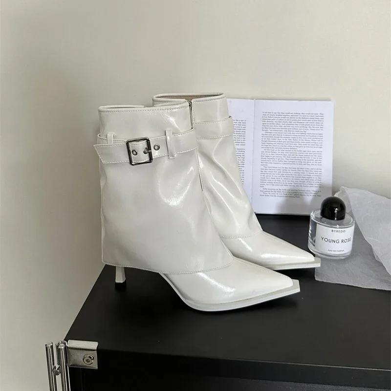 

Остроносые женские ботинки Morder, модные туфли с боковыми молниями, осень-зима, на высоком каблуке, элегантные короткие женские ботинки 35