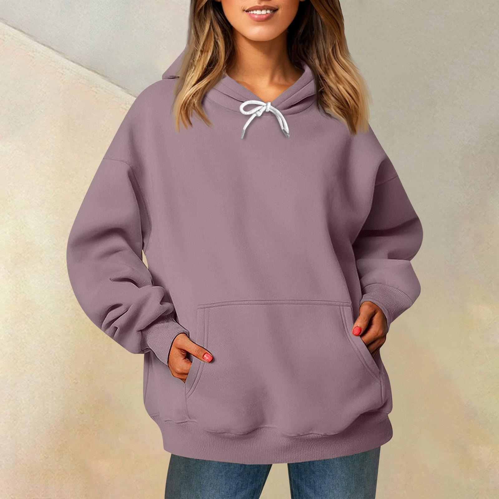 

Женская модная повседневная толстовка с длинными рукавами и круглым вырезом с капюшоном, однотонная толстовка с прошитой нитью XXL розового золота