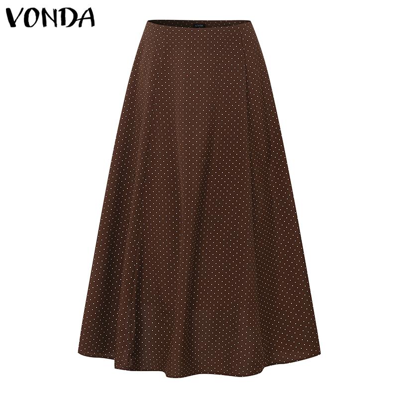 VONDA Women High Zip-up Waist Polka Dots A-Line Long Skirts