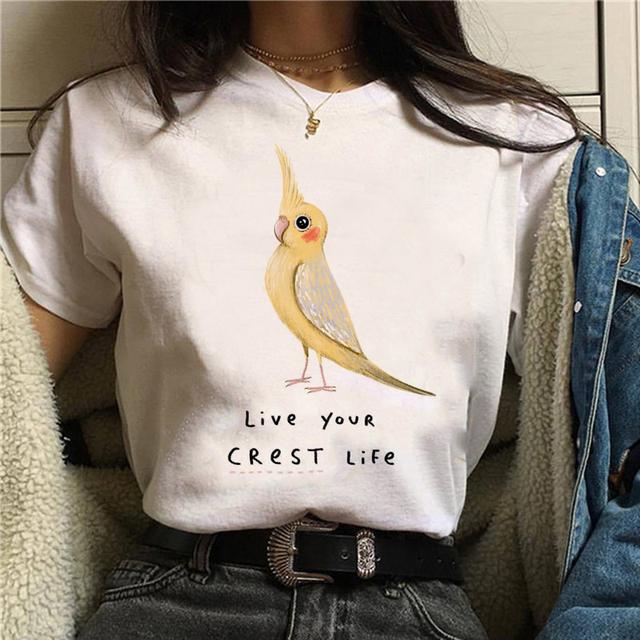 Summer Fashion Oversized T-Shirt for Women Harajuku Style Cockatiels Parrot Graphic Loose Short Sleeve Funny Bird Print Top