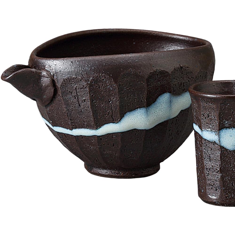 Sake Tokkuri and Ochoko X X 8cm Black Mino Cold Sake Set Ale-net Set, (Sake Cup) Set, Approx. 11.5 9.5 (H), 280ml, Ceramic, Ware,