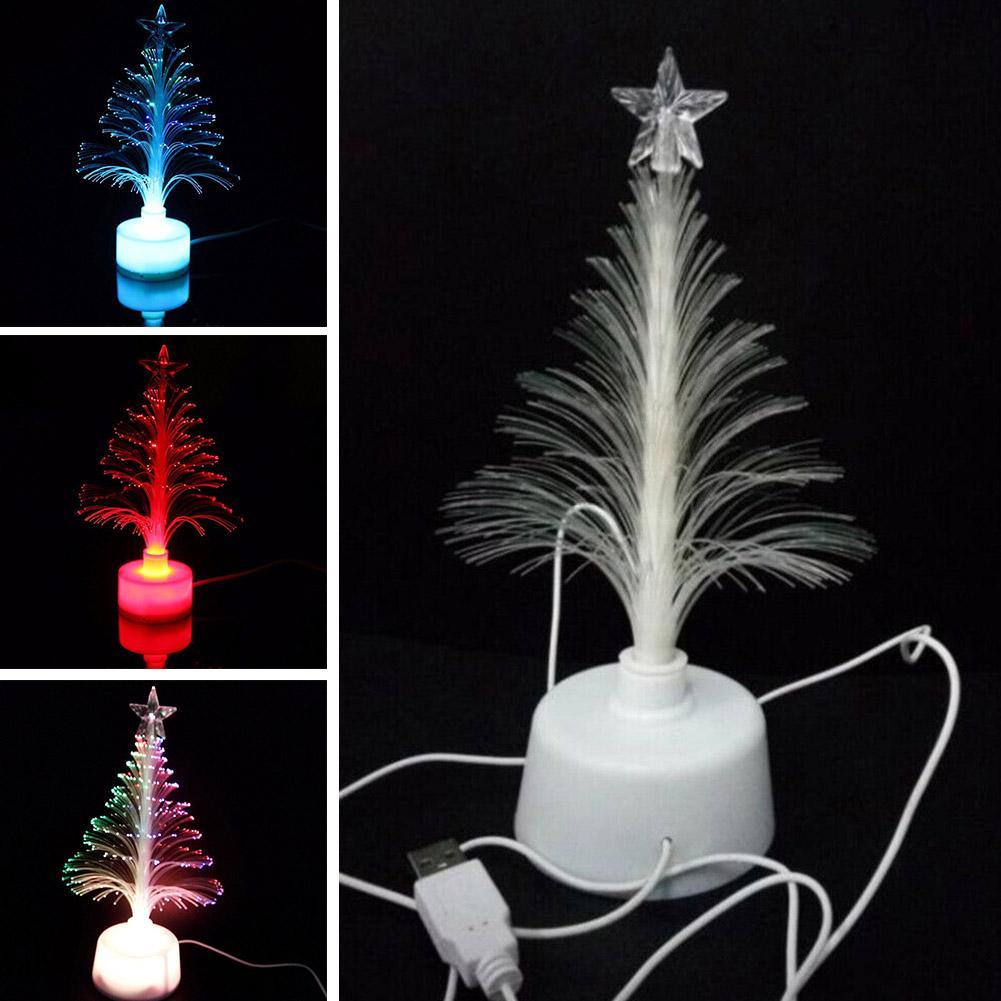 2026 USB Powered Fiber Optic Christmas Home Office Desk Festival Party Tree Mini Desktop LED Color Changing Lights Decor Gifts