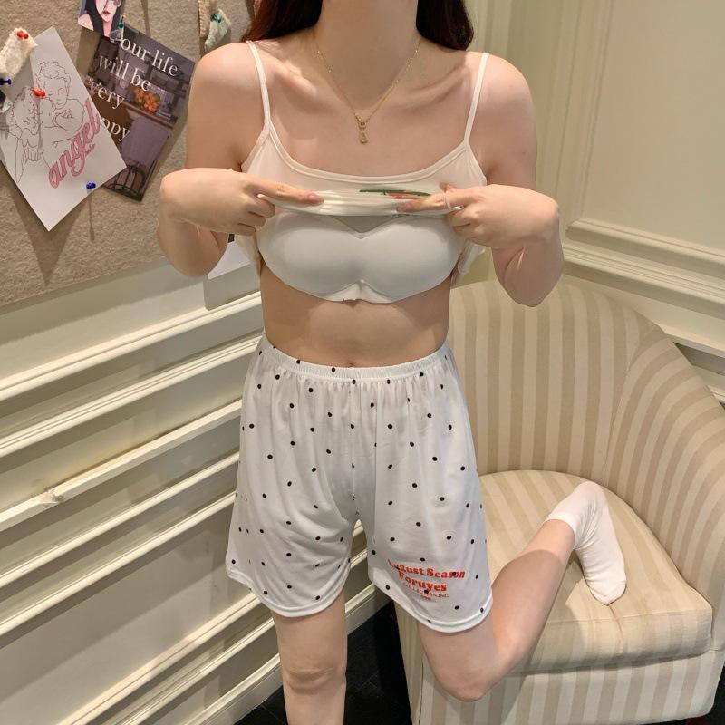Women's Summer Cartoon Camisole Tank Top & Shorts Pajama Set with Chest Pads - Comfortable Home Wear