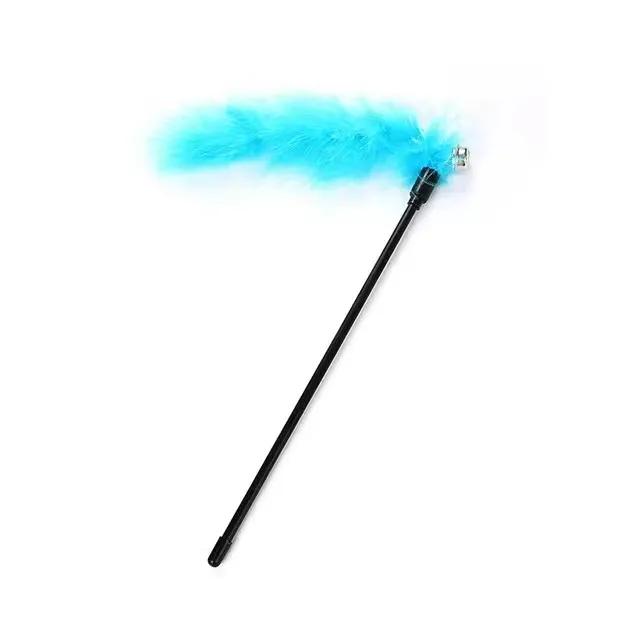 

1pc Feather Cat Teaser Wand Plastic Rod Pet Toy Artificial Turkey Feather Stick With Bell Cat Interactive Toy Kitten Supplies синий