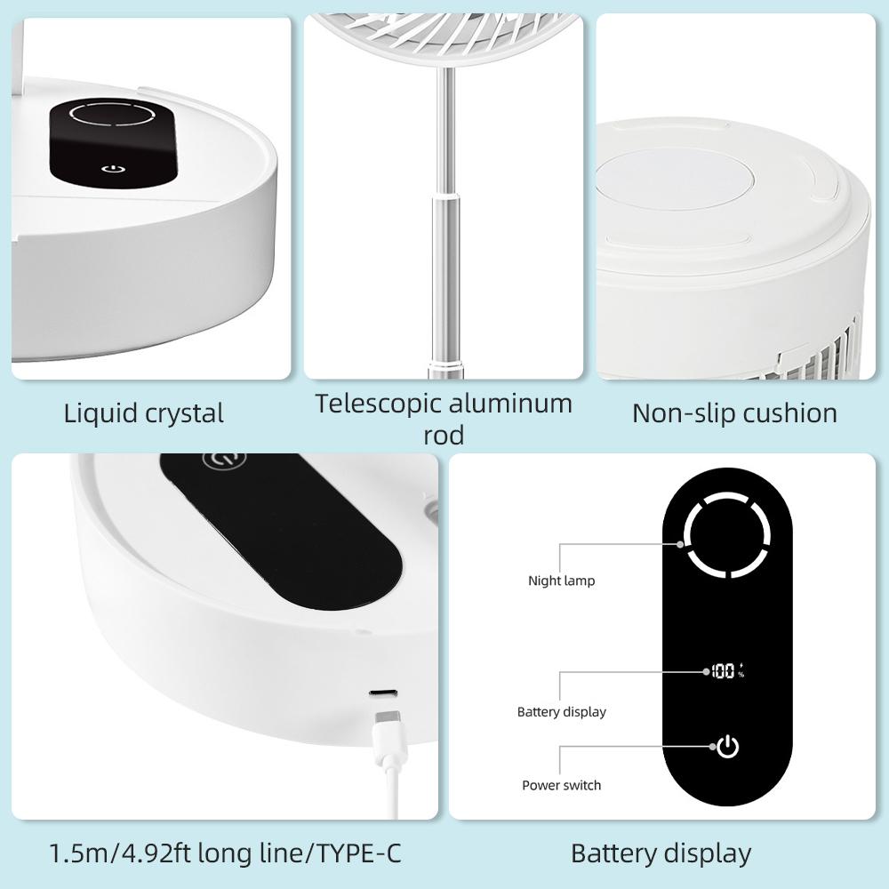 8.3"" Folding Standing Desk Cooling Fan with Remote, Night Light and Touchscreen, Portable Fan