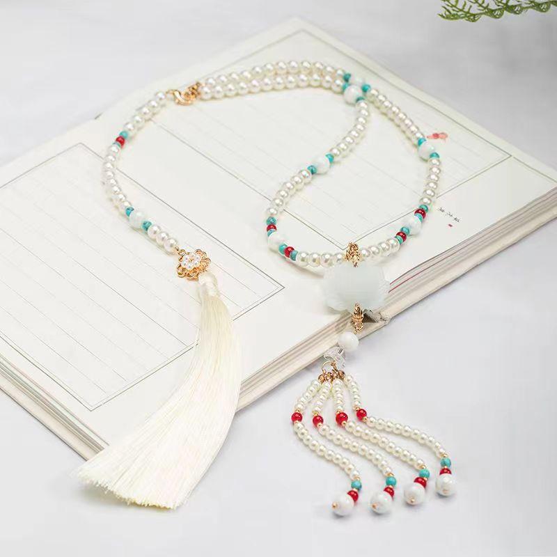 Ming dynasty necklace, ancient-style accessories, long tassels at the back, tassels, vintage palace yingluo, Tang-style Hanfu accessories, soft 