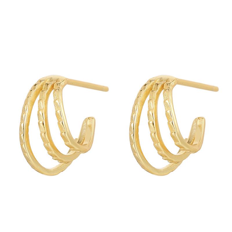 Banyan Tree S925 Silver Korean Trend Three-Layer C-Shaped Earrings - Simple, Elegant Style for Women
