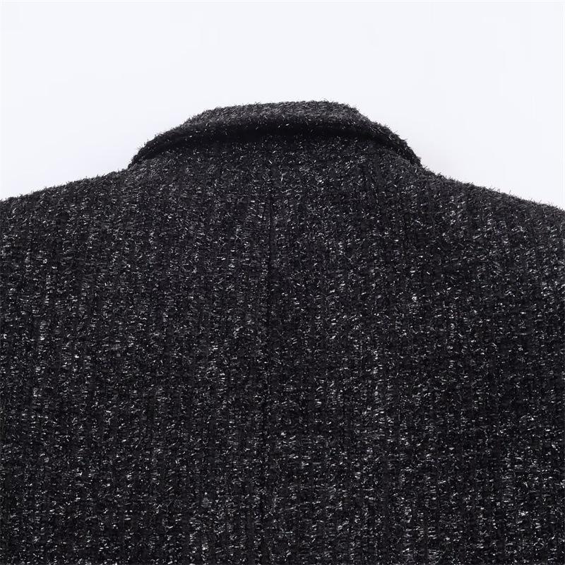 Winter 2025 Women's Double-Breasted Metallic Thread Suit Jacket in European and American Style