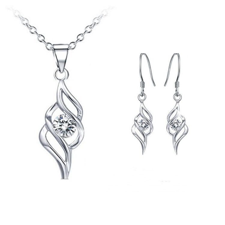 Angel Diamond Pendant Necklace and Earring Set