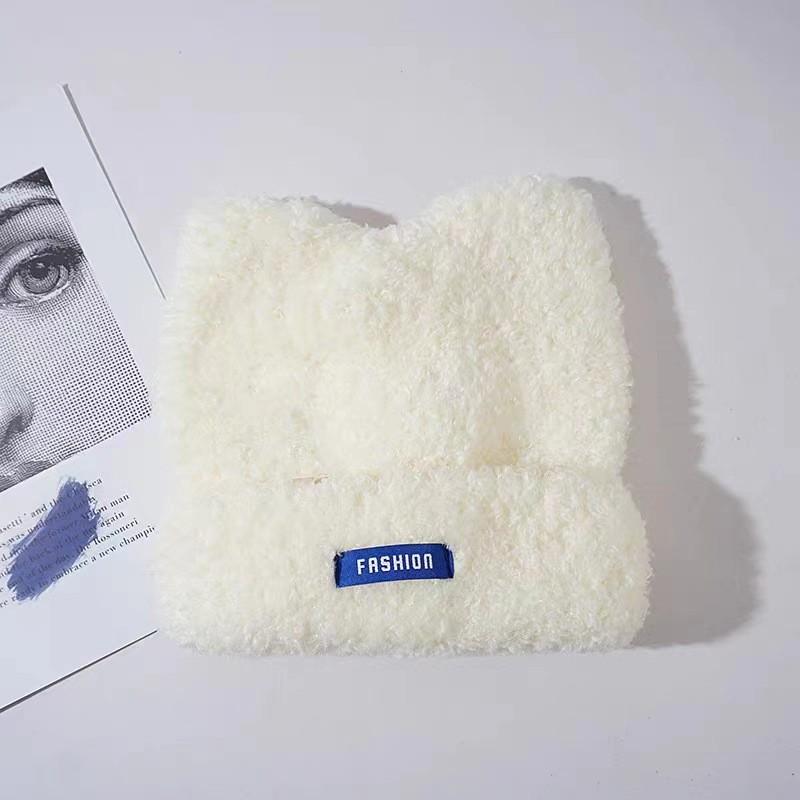 Sheep Plush Hat With Thick Wool Knit Material For Cold Season Headwear And Comfort Ivory