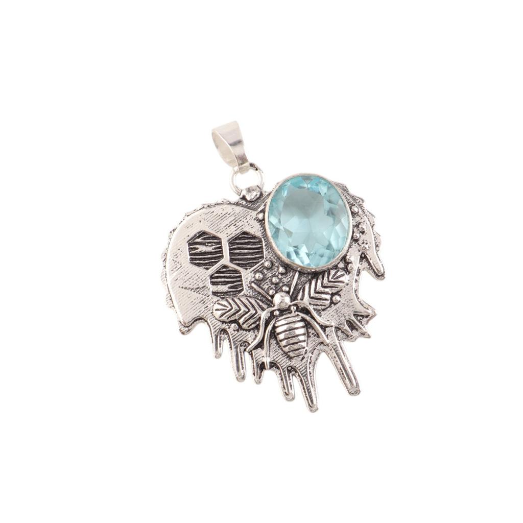 Sky Blue Topaz Gemstone 925 Sterling Silver Jewelry Handmade Boho Pendant 1.49" CP-28-7