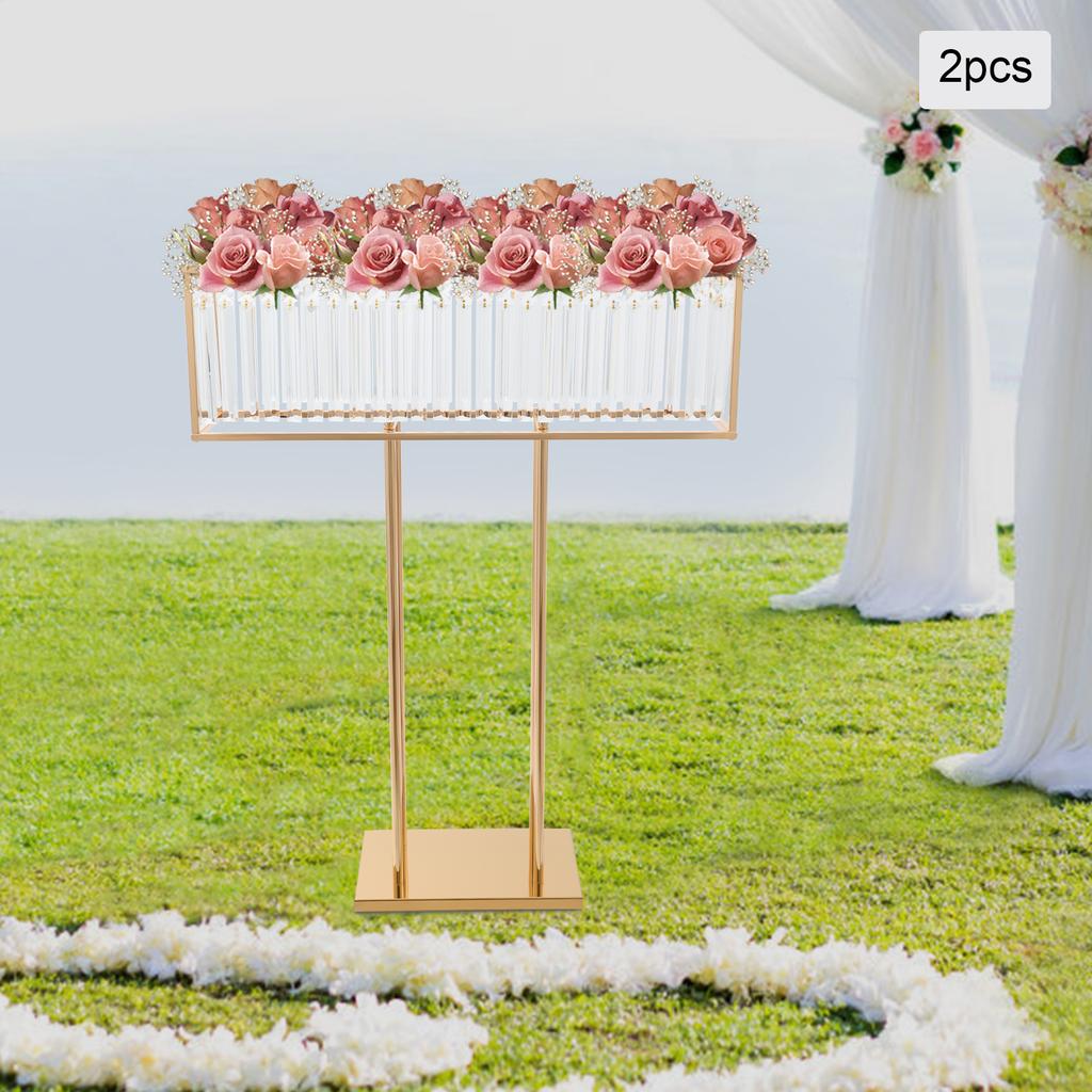 2-Pack Gold Square Crystal Flower Stands for Wedding Centerpieces, 11 lbs/5kg Max Load Each, 35.4x27.6in Modern Crystal Displays