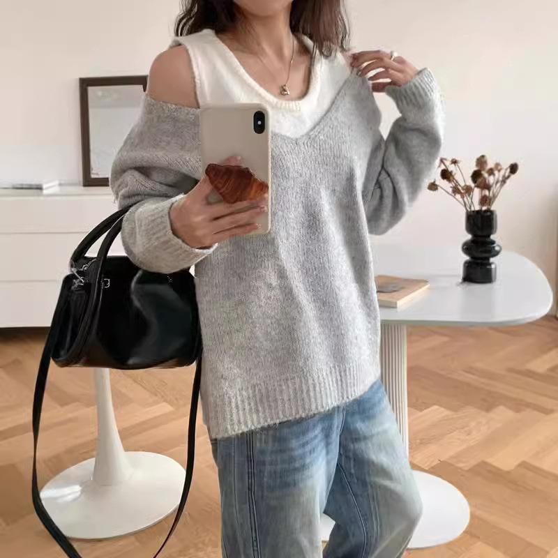 Autumn and winter new design soft waxy pullover sweater women's loose lazy style thin knitted sweater top