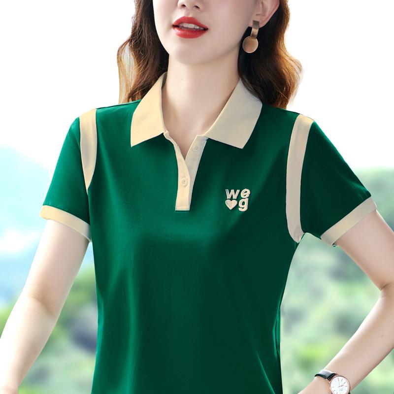 T-shirt Women's Short-sleeved Mother Summer Lapel Half-sleeved Fashionable Top Middle-aged Women's Polo Shirt Large Size Body