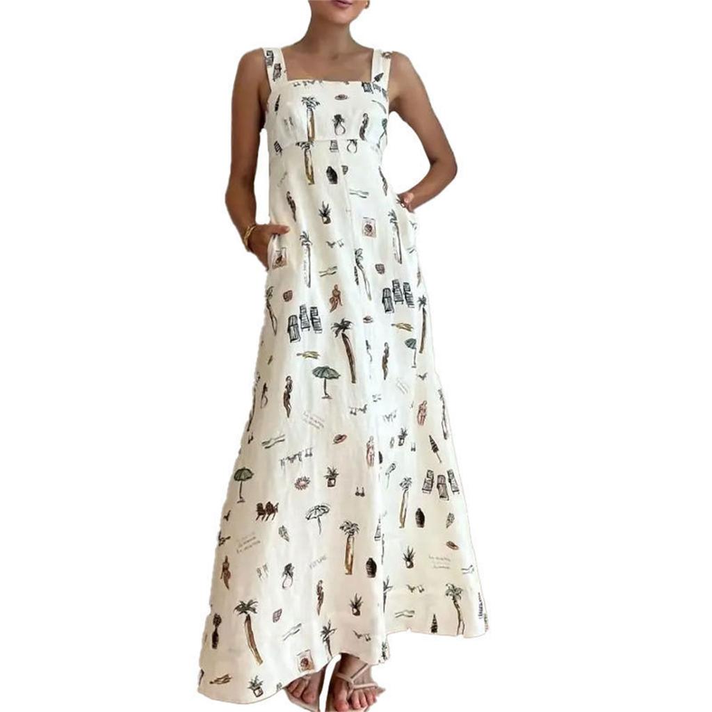 Women's Casual Printed Dresses Round Neck Basic Classic Outdoor Daily Sleeveless Loose Dresses