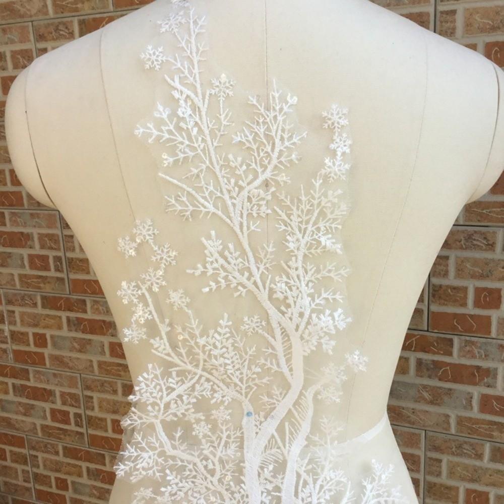 1 Pair 48×18cm Embroidered Lace Trim Large Floral Design Snowflake Lace Decor DIY Garment Decor