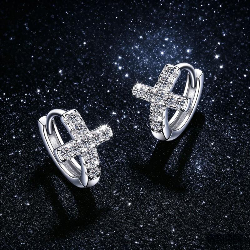 Sterling Cross Stud Earrings With 30-Point Moissanite Gemstone Geometric Minimalist Jewelry Women 925 Sterling Silver