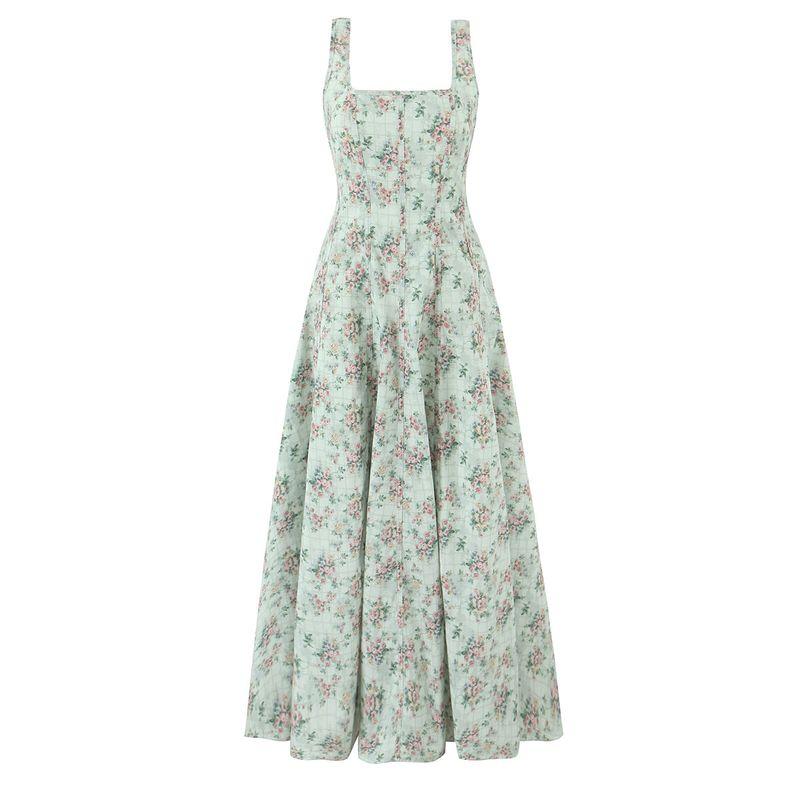 Huaxin House In Nanyu, Same Style with South French Holiday Style Sling Dress Waist Hugging Slimming Temperament Floral Long Dress