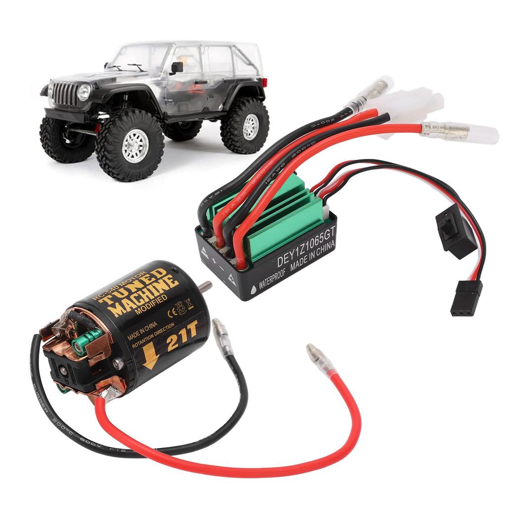 Brushed Motor/ESC Combo 540 21T Brushed Motor and 65A Waterproof Green Brushed ESC for Traxxas and Tamiya