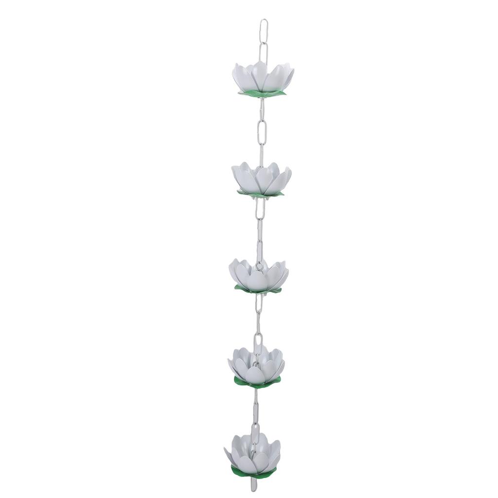 Sleufgoot Regenketting Buiten Dakgoot Regenwater Aluminium Opvanger met Haken 5 Bloemen voor Dakranden Wit 110cm