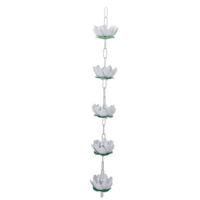Trench Drain Rain Chain Outside Gutter Rainwater Aluminium Catcher with Hooks 5 Flowers for Eaves White 110cm