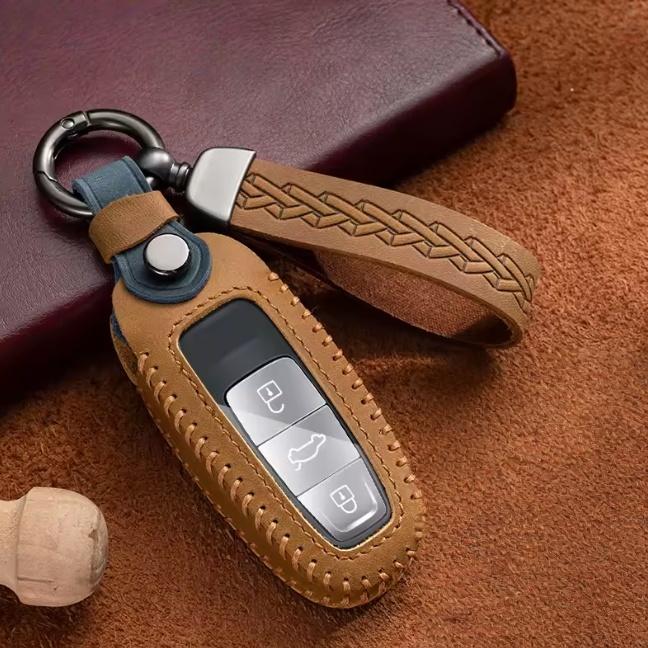 Leather Car Key Cover Case Holder Fob for A8 A7 A6 A4 A3 B9 C8 S7 4K D5 S8 Q7 Q8 SQ8 E-tron 2018 2019 2020 2021 Accessories