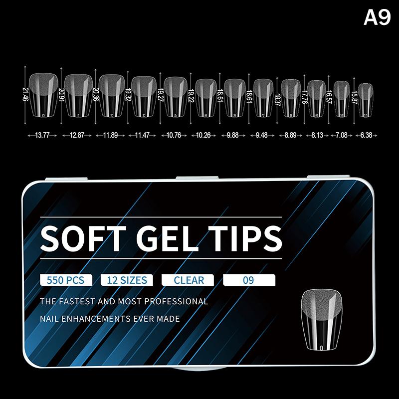

550Pcs False Nail Tips Soft Gel Fingertip Semi-Matte Capsules Almond French Coffin Full Cover Artificial Fake Nails Extension A9