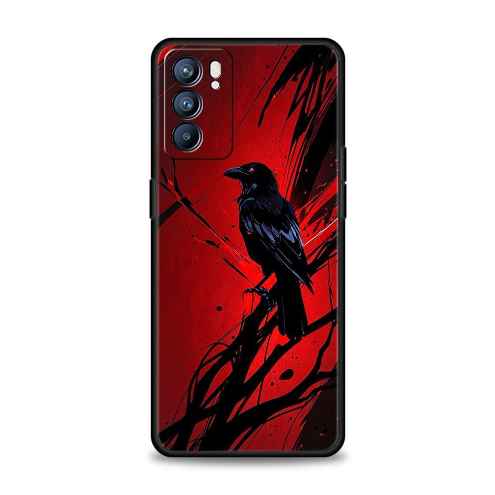 Black Raven Phone Case For Oppo A17 A31 A54 A57 A78 A79 A98 Find X5 X6 Reno 6 7 8 10 11 12 13 F Pro 5G Soft TPU Cover Fundas Bag