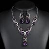 Vintage Electroplated Alloy Jewelry Set - Teardrop Necklace & Earrings with Mirrored Cross Design