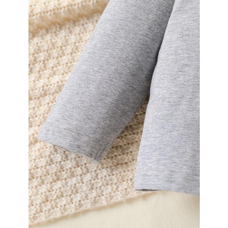 2pcs Girls' Cotton Blend Outfit: Heart Print Long Sleeve Top with 3D Bows & Contrast Color Pants, Regular Fit Machine-Washable Spring