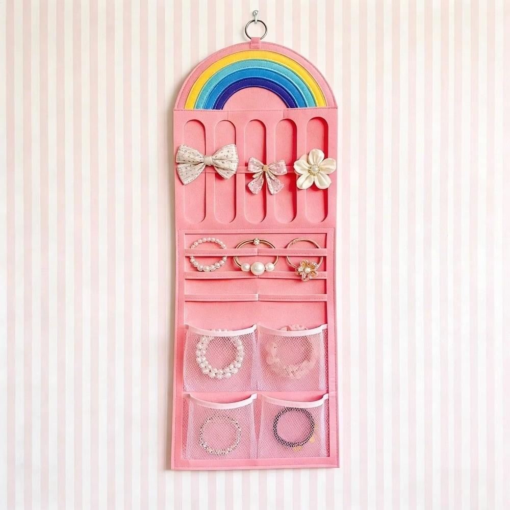 Multifunctional Hairpin Display Rack Wall-mounted Large Capacity Hair Clip Storage Bag Rainbow Design Cloth Hair Bow Organizer