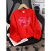 European Sizes Girls' Crew Neck Sweatshirt with Heart Pattern Love Design In Red Pink, Soft Cozy Pullover, Warm Casual for Autumn & Winter.